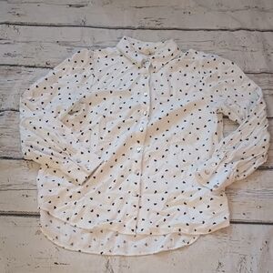 Jane & Delancey Black White Heart Print Long Sleeve Button Up Shirt S